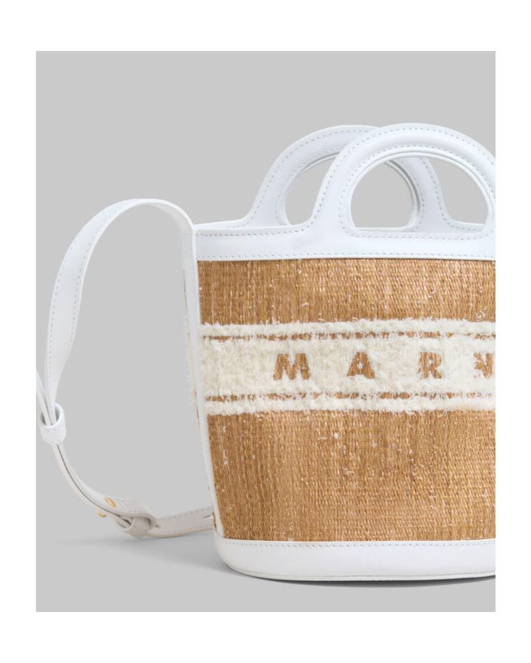 Marni White Small Tropicalia Logo-Embroidered Drawstring Bucket Bag