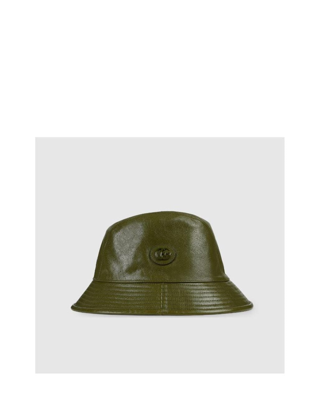 Gucci Green Leather Logo-Plaque Bucket Hat for men