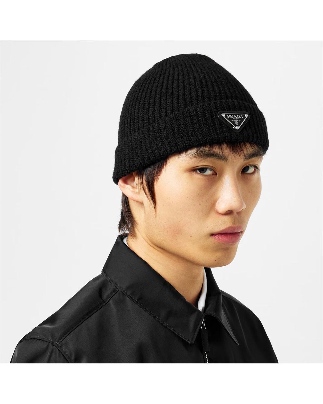 Prada Black Badge Logo Beanie for men