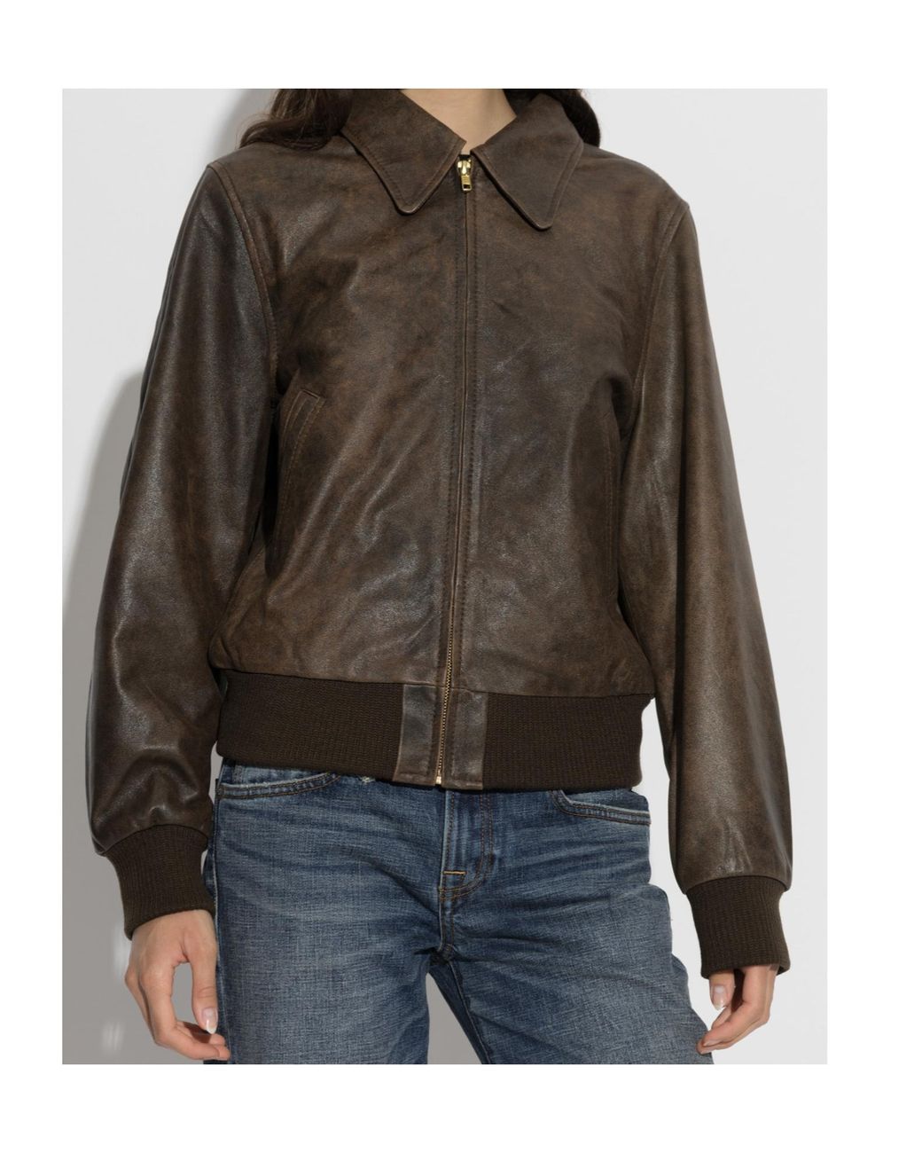 R13 Brown Boyfriend Distressed Leather Jacket