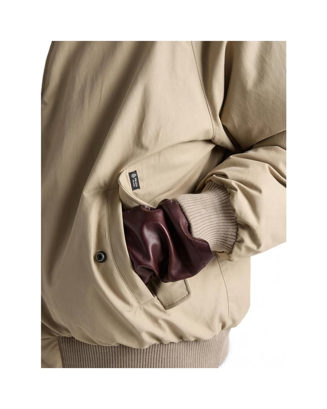 Prada Natural Ribbed Hem Down Jacket