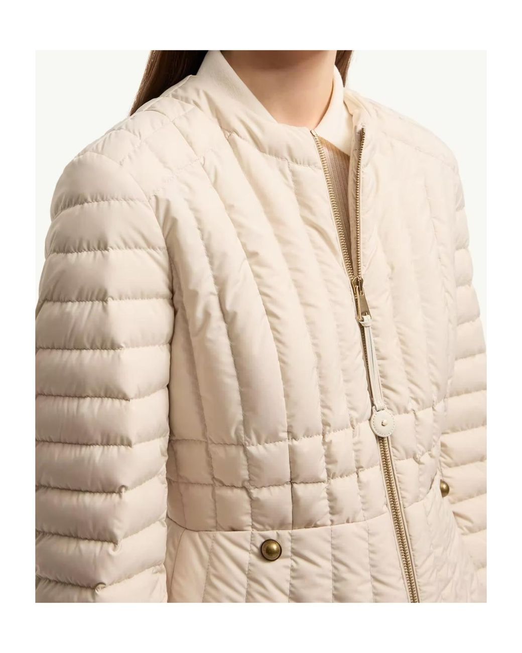 Moncler Natural Menthe Vertical-Quilted Short Down Jacket