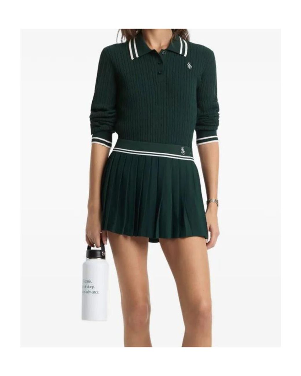 Sporty & Rich Green Pleated Logo-Embroidery Mini Skirt
