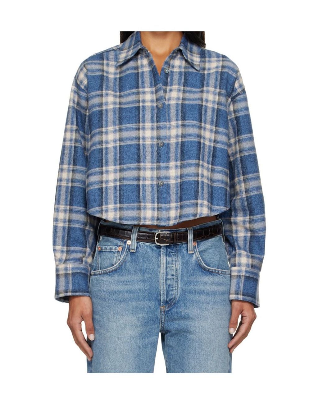 Citizens of Humanity Blue Cropped Plaid Shirt