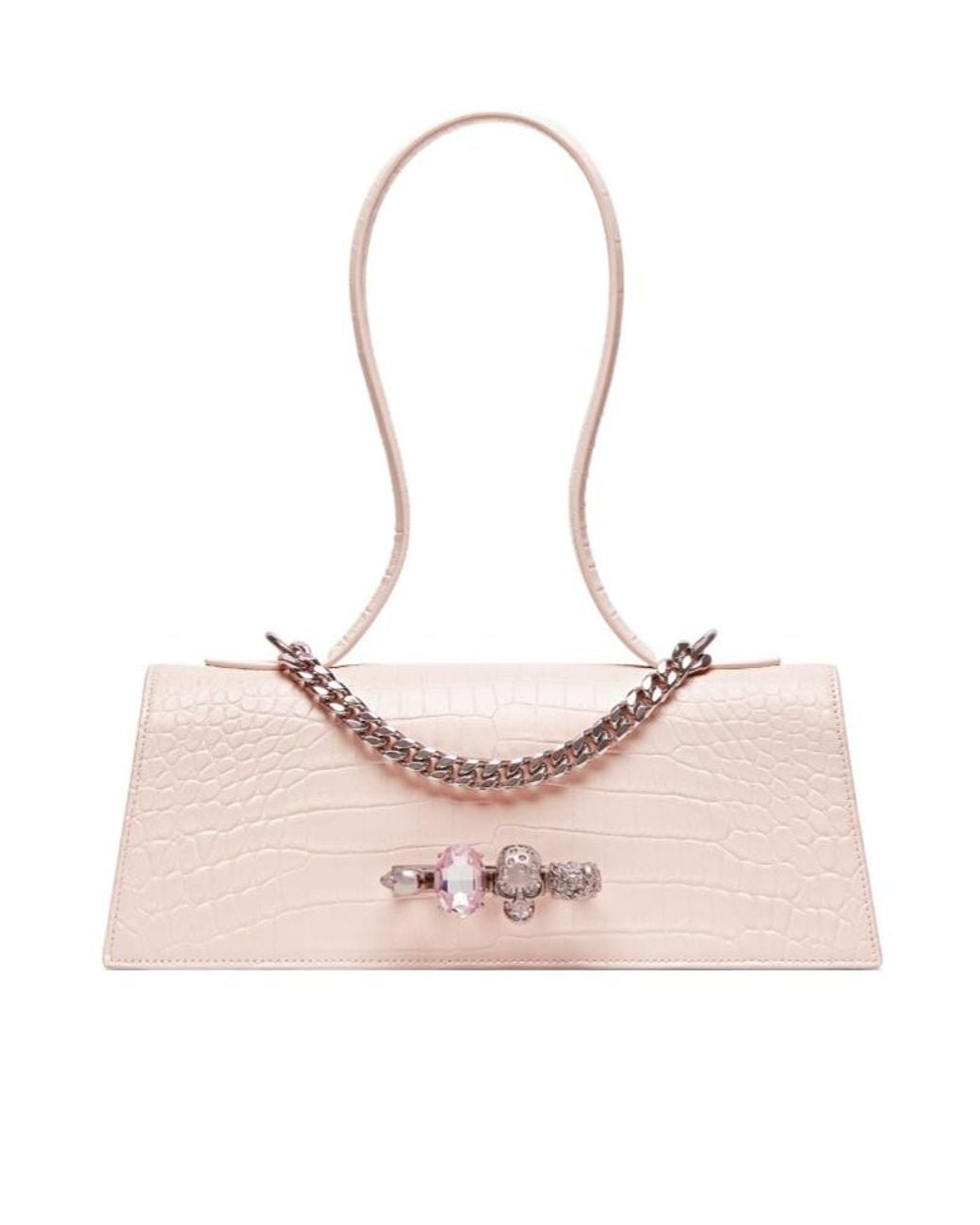 McQueen Pink Jewelled Embossed Shoulder Bag