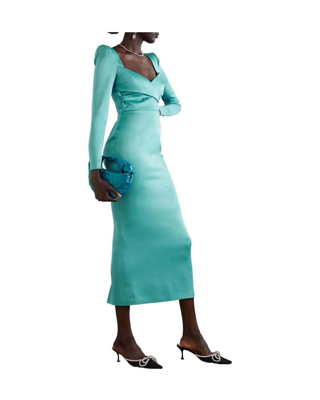 Alex Perry Blue Linden Wrap-Effect Satin-Crepe Midi Dress
