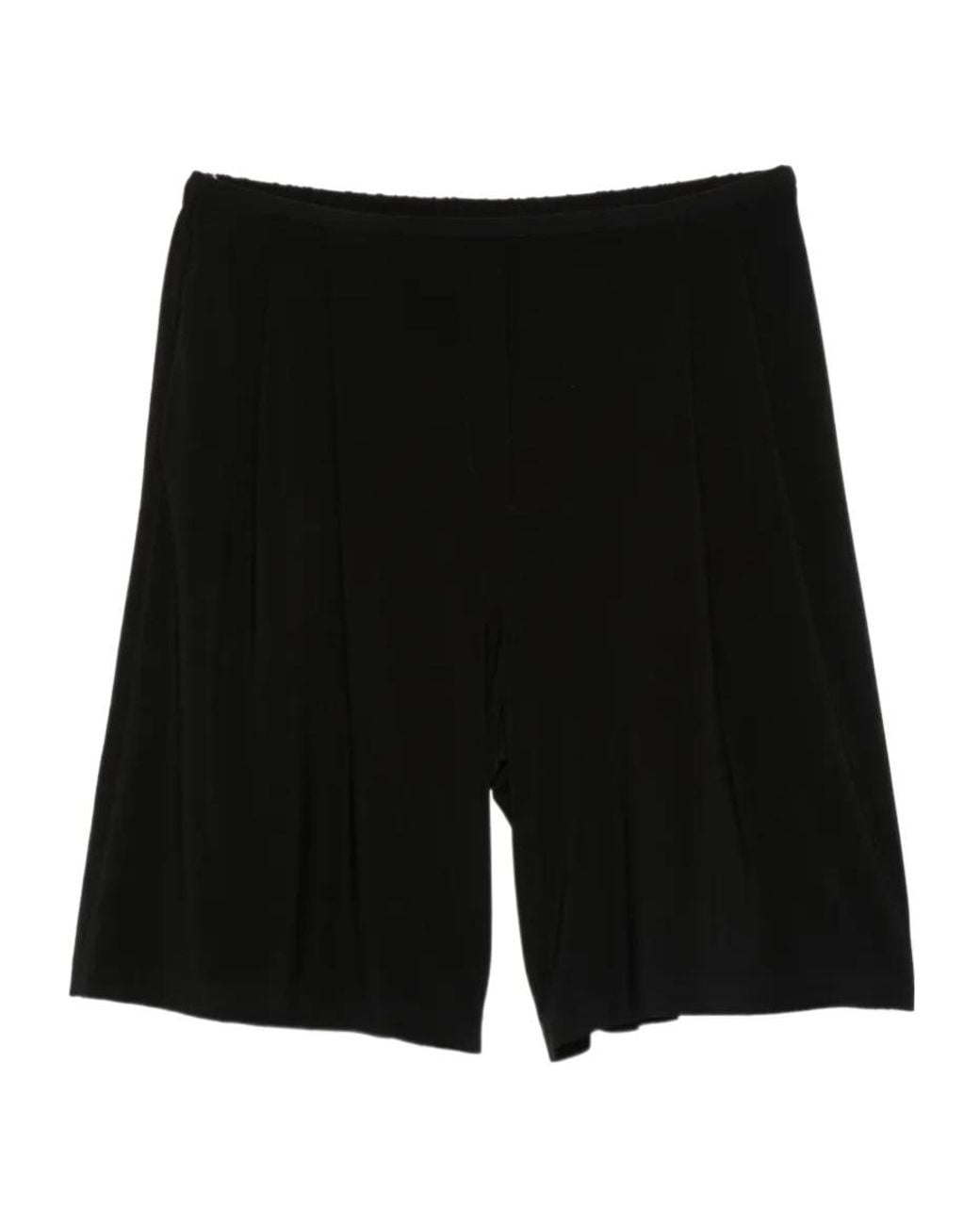 Norma Kamali Black Pleated Bermuda Shorts