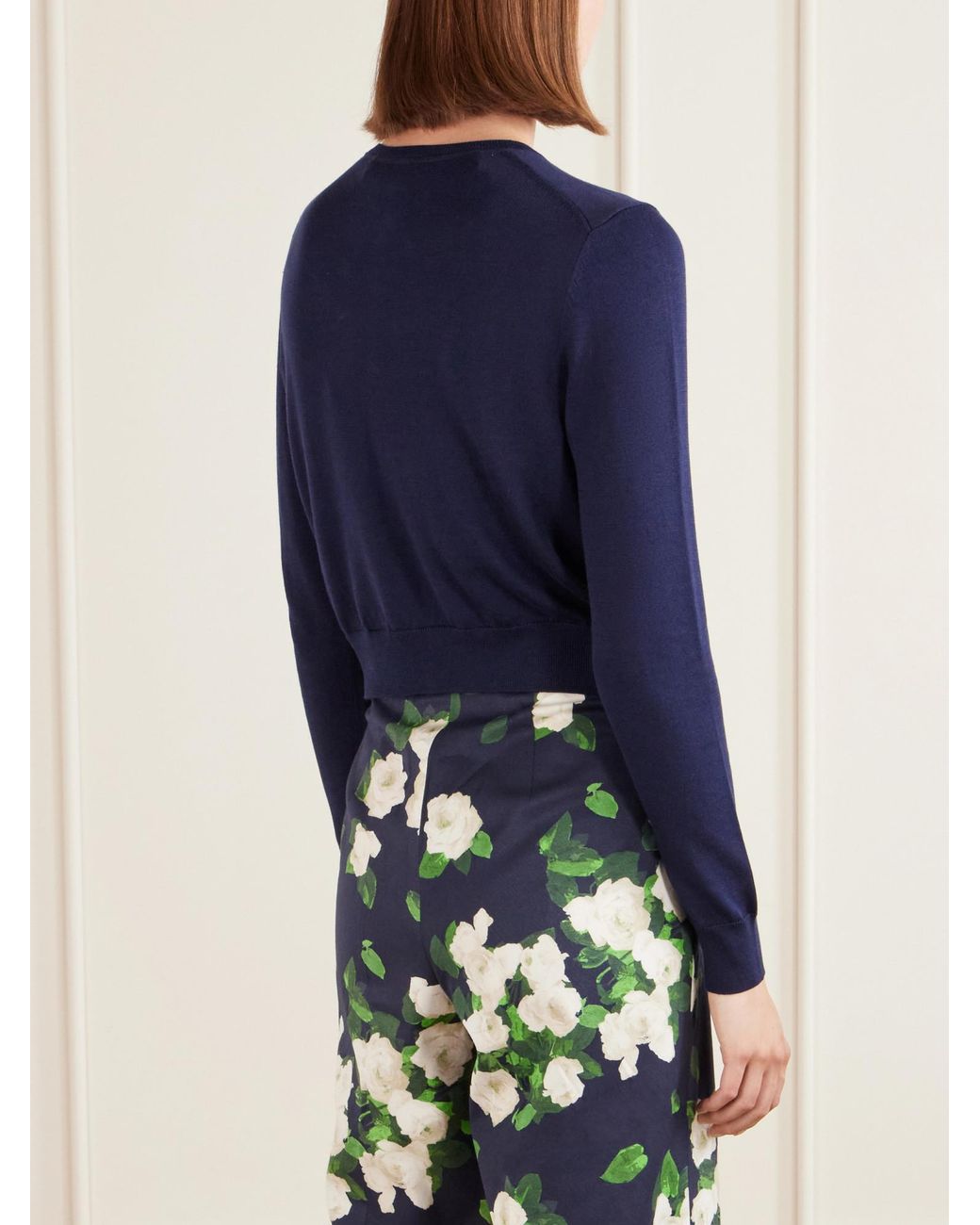 Carolina Herrera Blue Floral-Embellished Cardigan