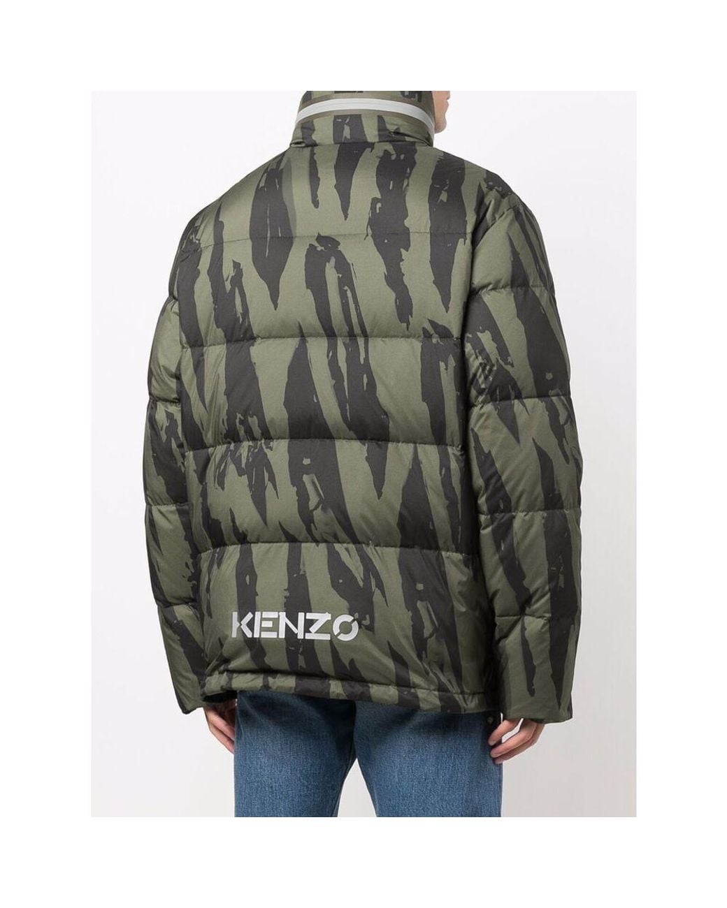 KENZO Green Pleat Camo-Print Puffer Jacket for men