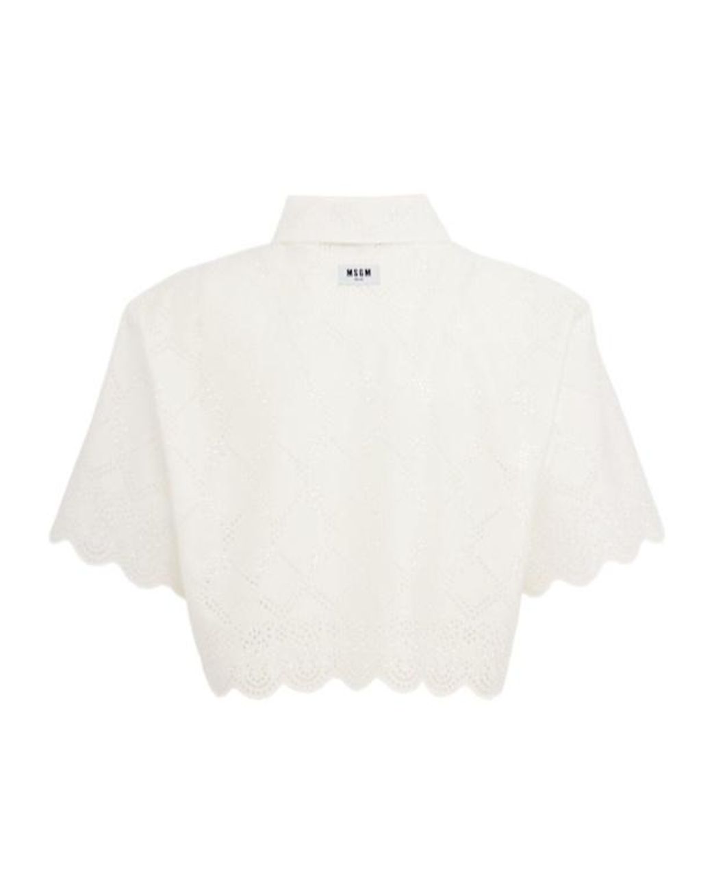 MSGM White Cropped Eyelet Lace Shirt