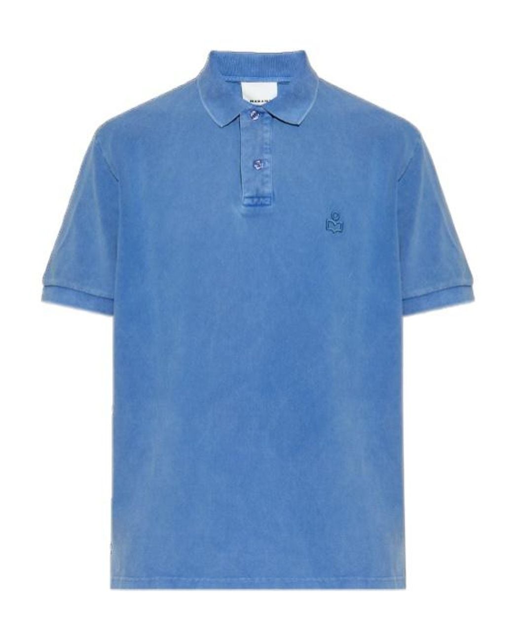 Isabel Marant Blue Afko Logo Embroidered Buttoned Polo Shirt for men