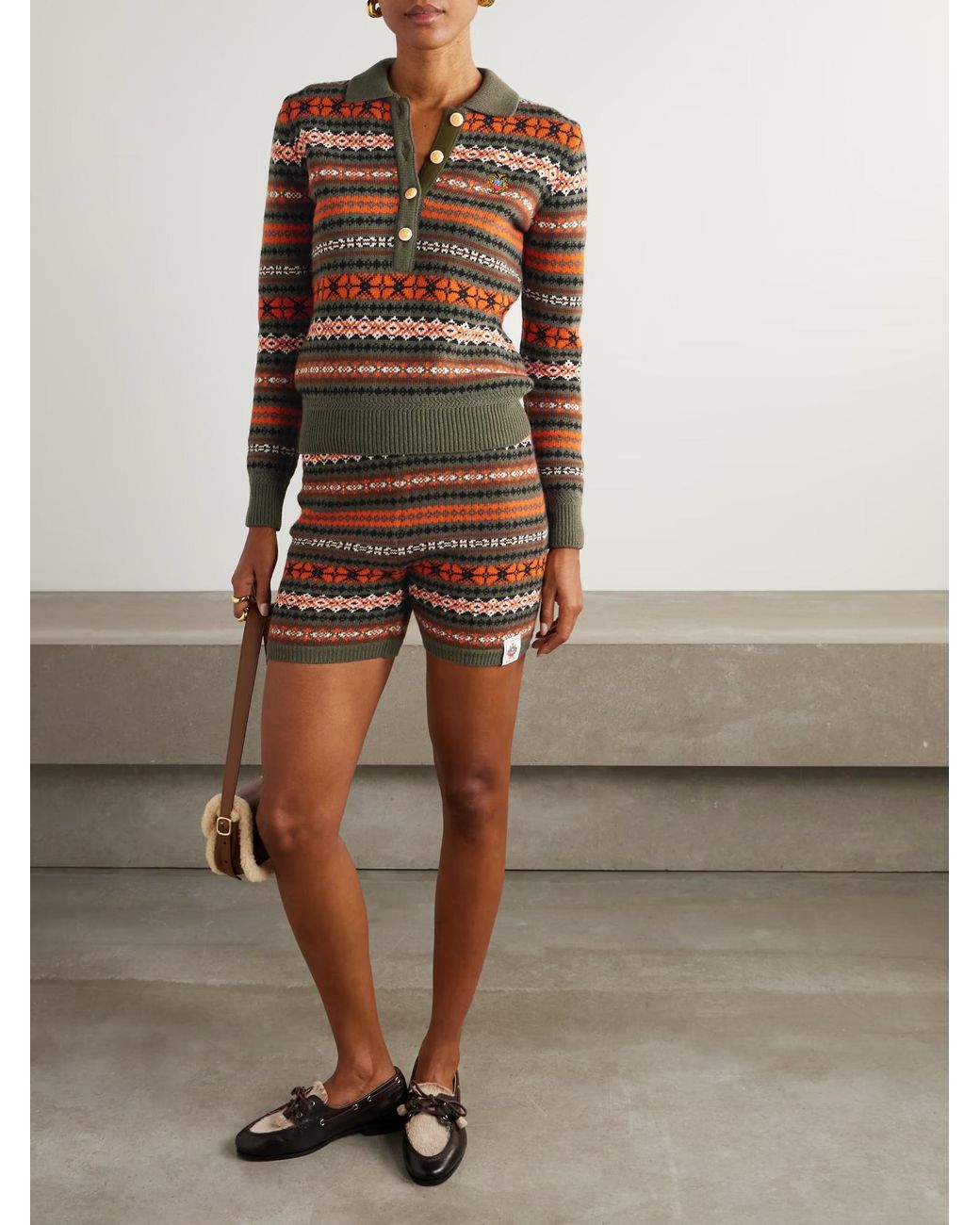 Bally Orange Jacquard Knit Wool Polo Shirt