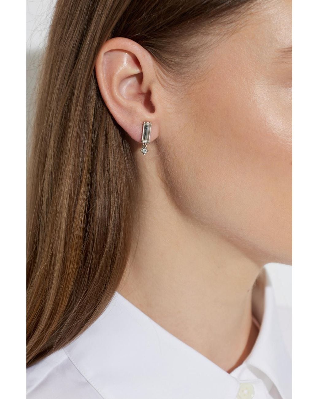 Jil Sander White Crystal Drop Earrings
