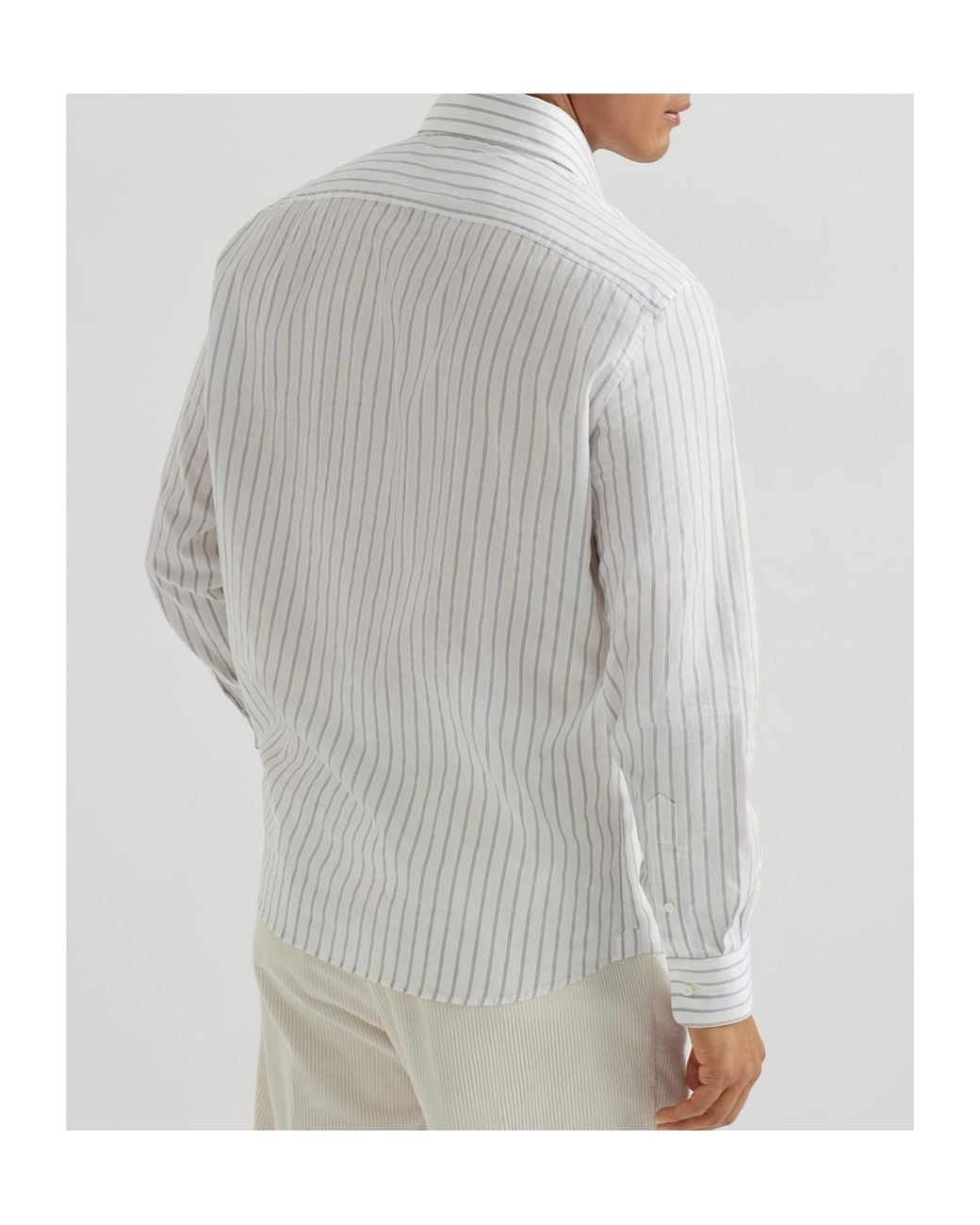 Brunello Cucinelli White Striped Button-Up Shirt for men