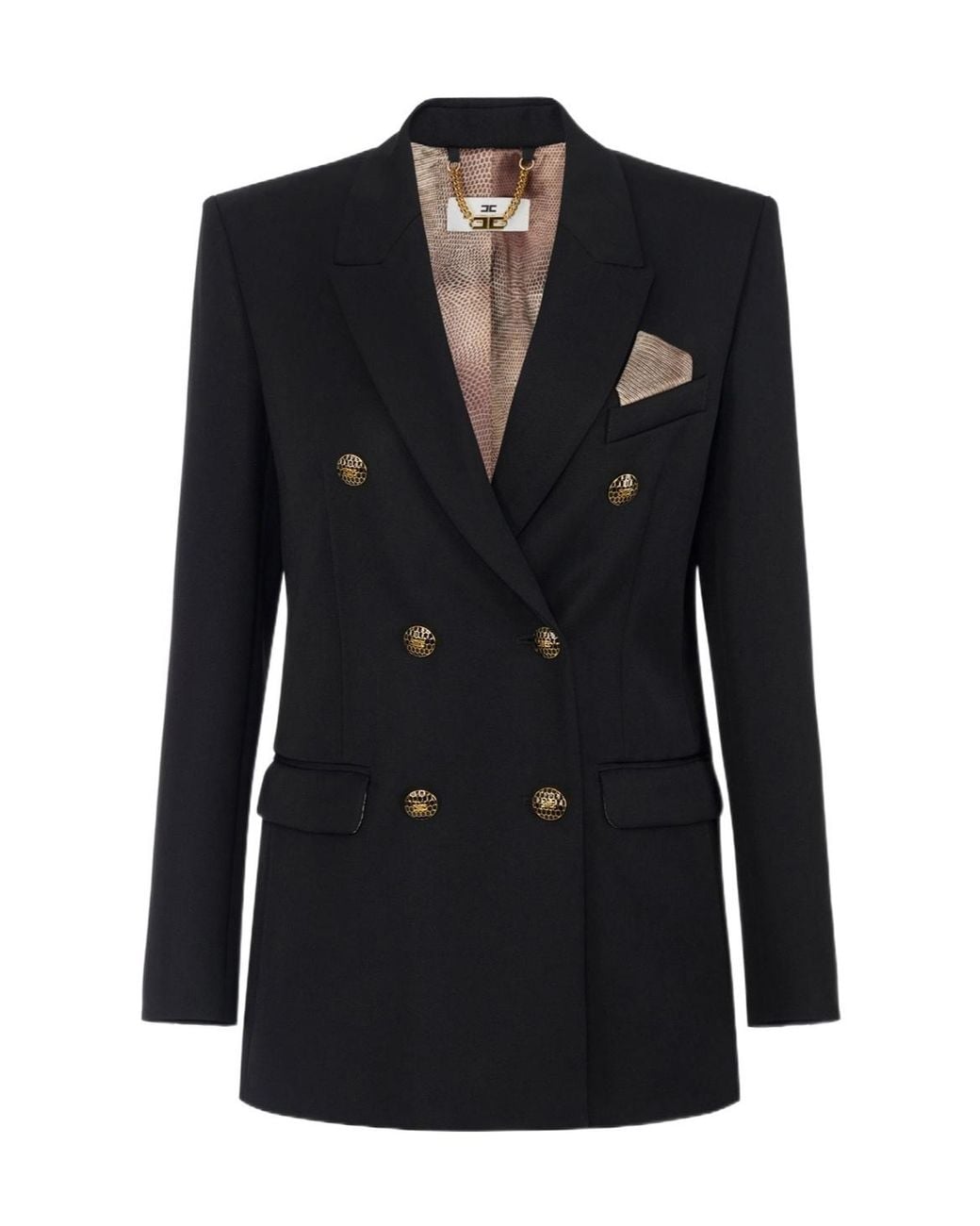 Elisabetta Franchi Black Double-Breasted Gabardine Jacket