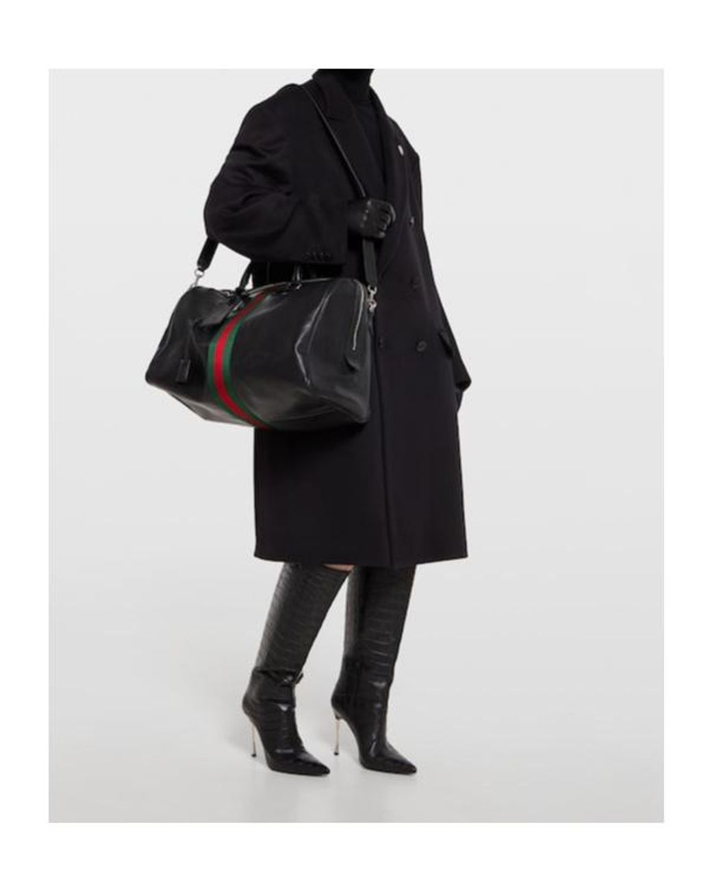 Gucci Black Web Trademark Medium Duffle Bag, Leather for men