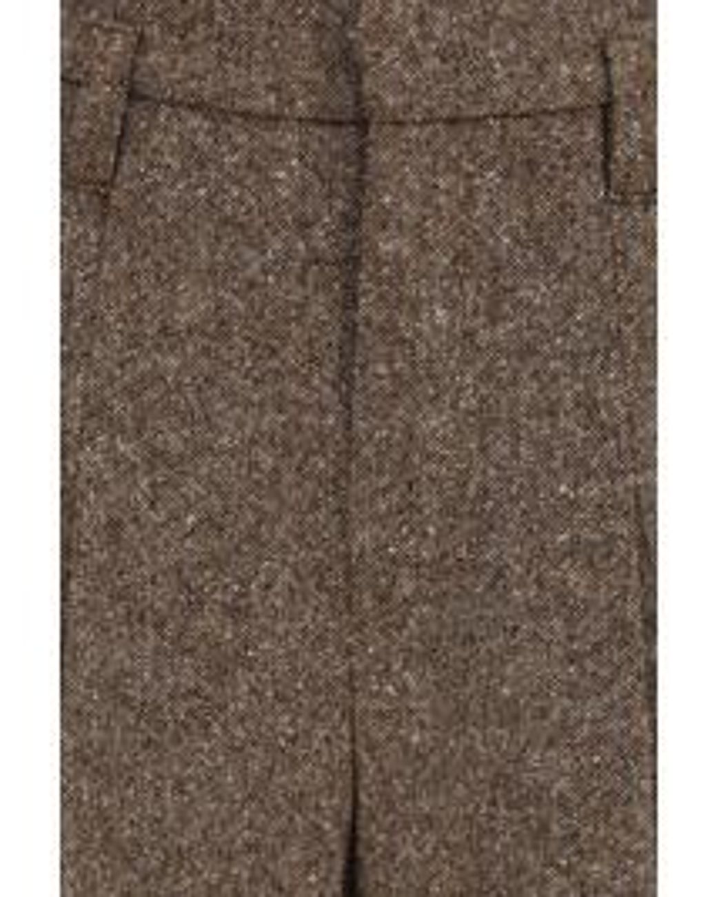 Brunello Cucinelli Natural Virgin Wool Donegal Pleated Barrel Trousers With Monili