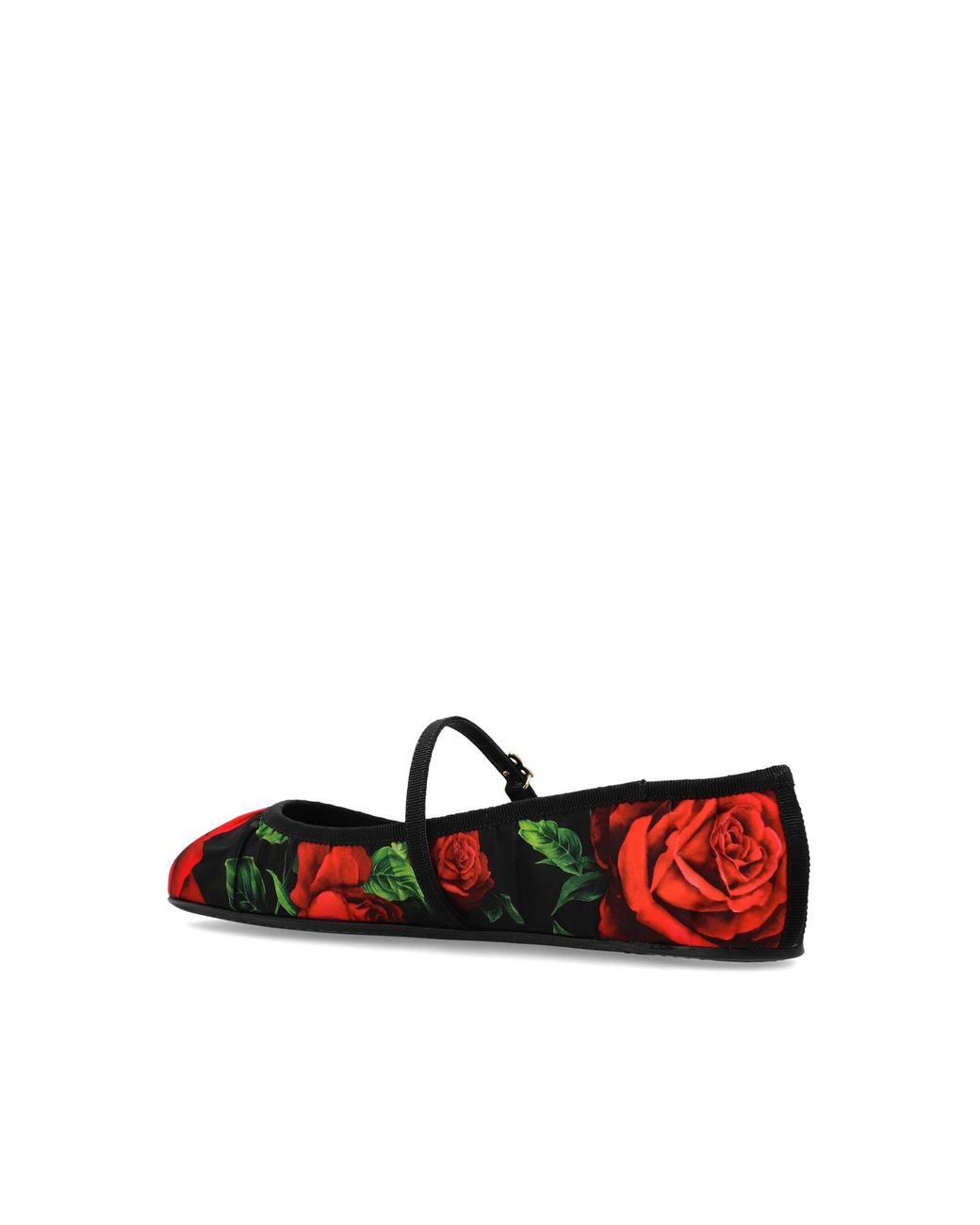 Dolce & Gabbana Red Rose-Print Satin Ballet Flats