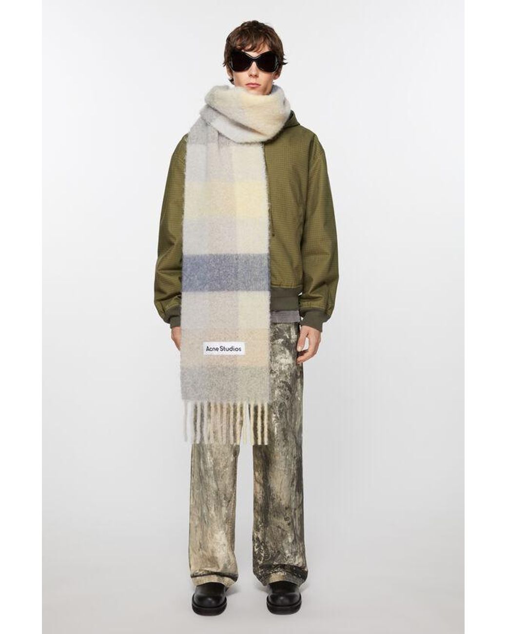 Acne White Logo Patch Checked Scarf for men