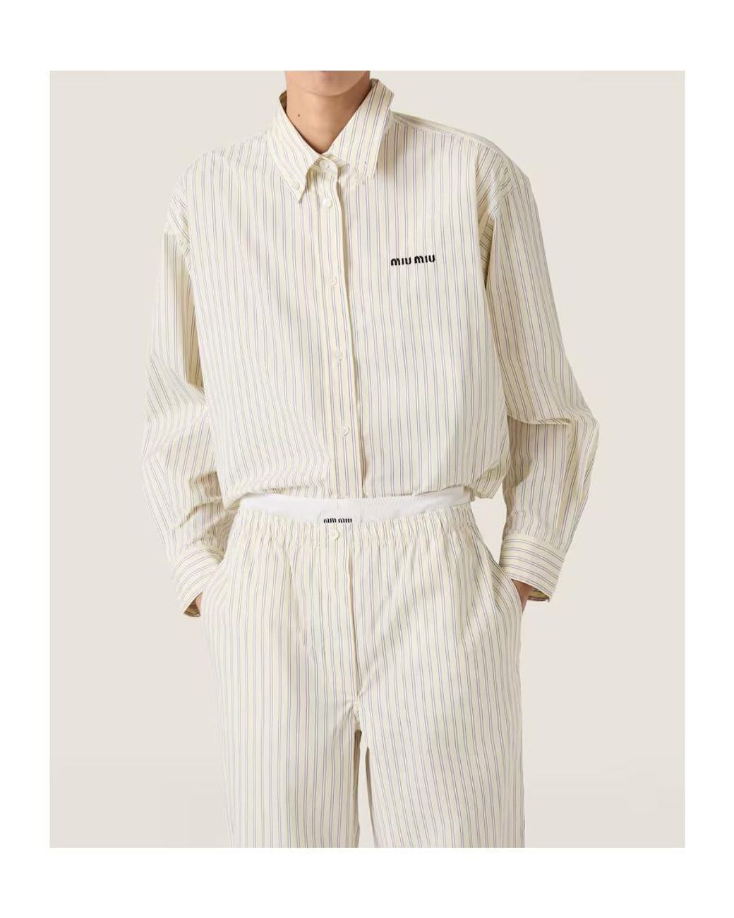 Miu Miu White Logo-Embroidered Buttoned Striped Shirt