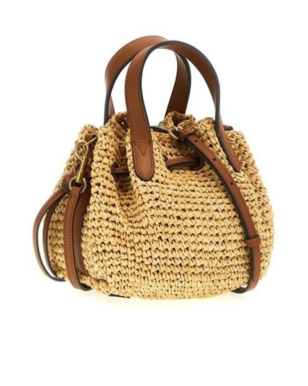 Anya Hindmarch Metallic Logo-Patch Raffia Bucket Bag