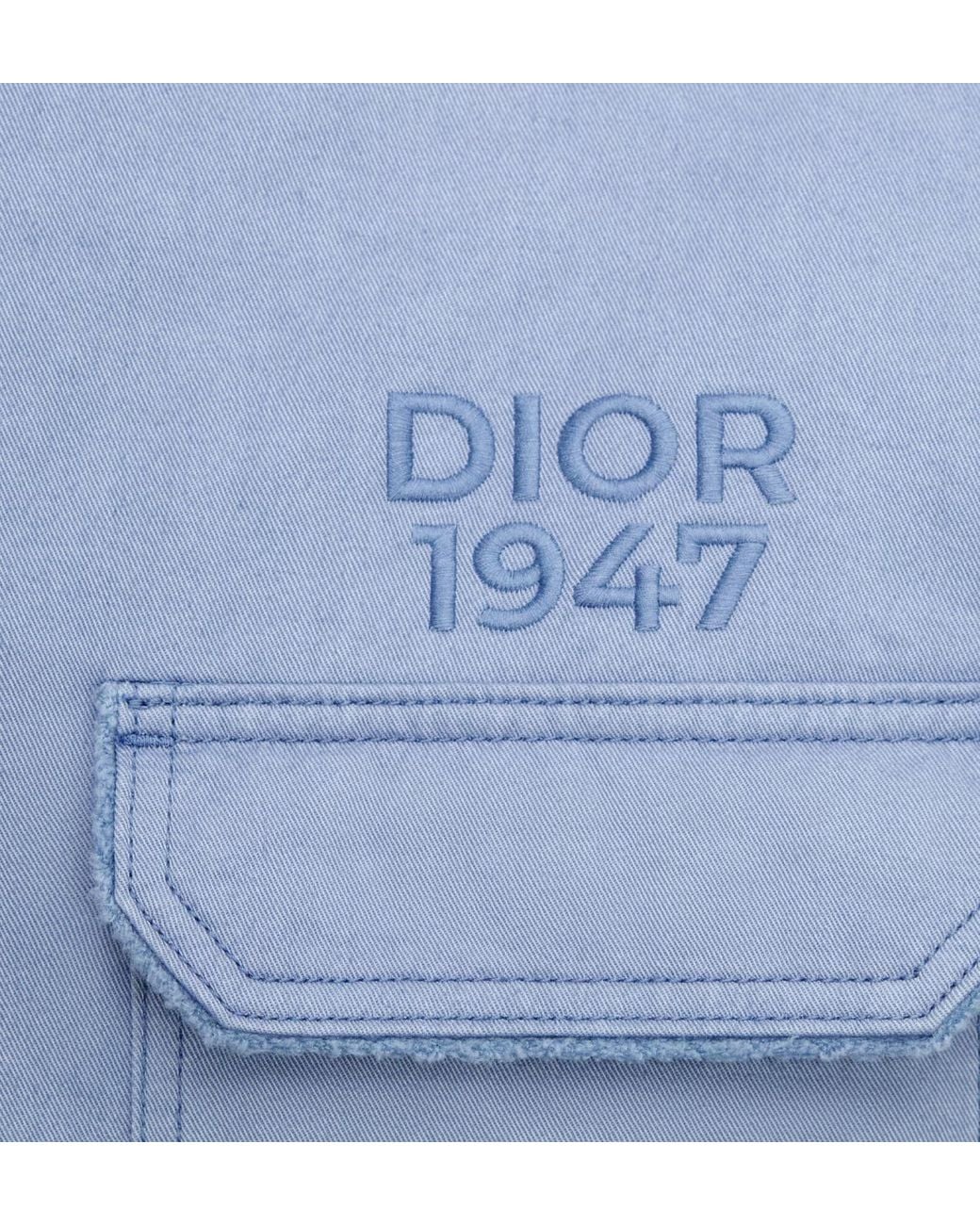 Dior Blue Homme 1947 Logo Embroidered Long-Sleeved Overshirt for men
