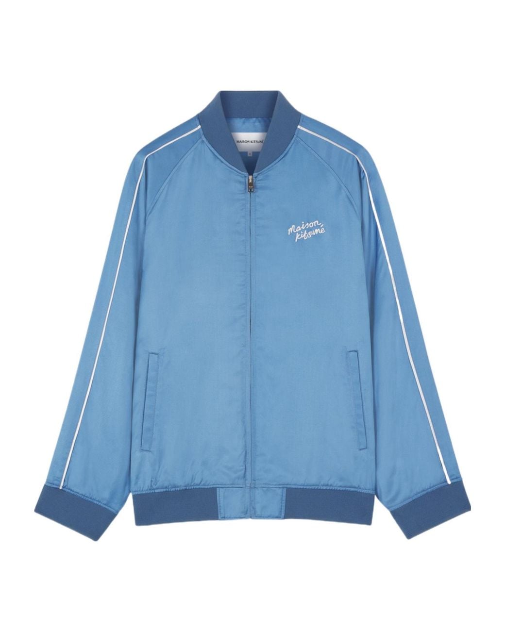 Maison Kitsuné Blue Maison Kitsuné Teddy Logo Embroidered Satin Bomber Jacket