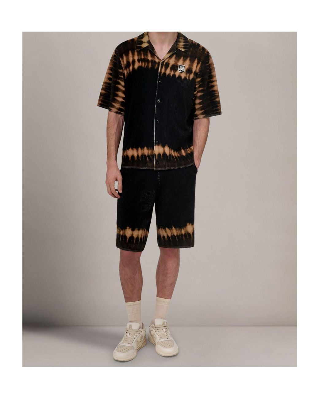 Amiri Black Ma-Patch Tie-Dye Knit Shorts for men