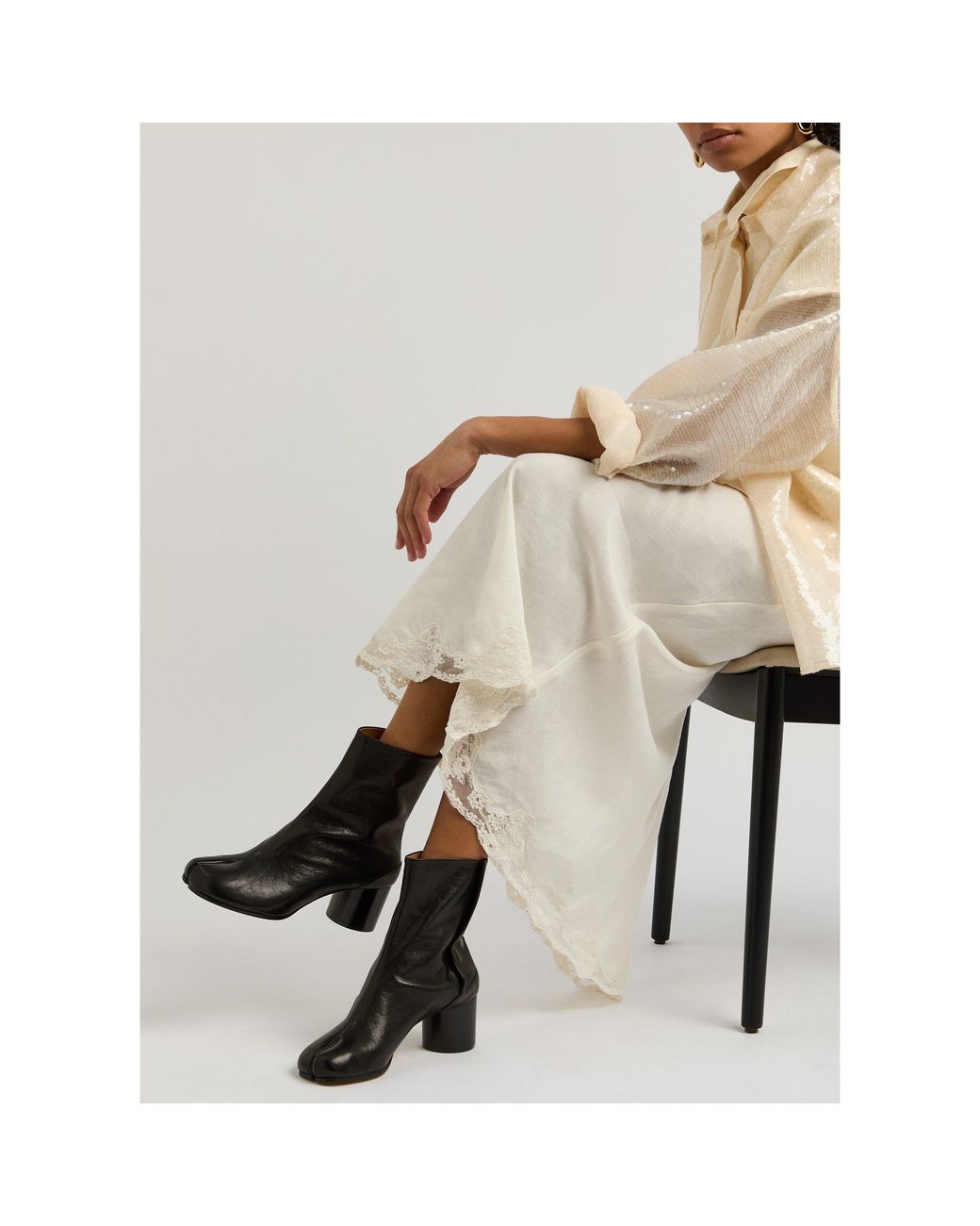 Maison Margiela Black Glossed Grained Leather Ankle Boots