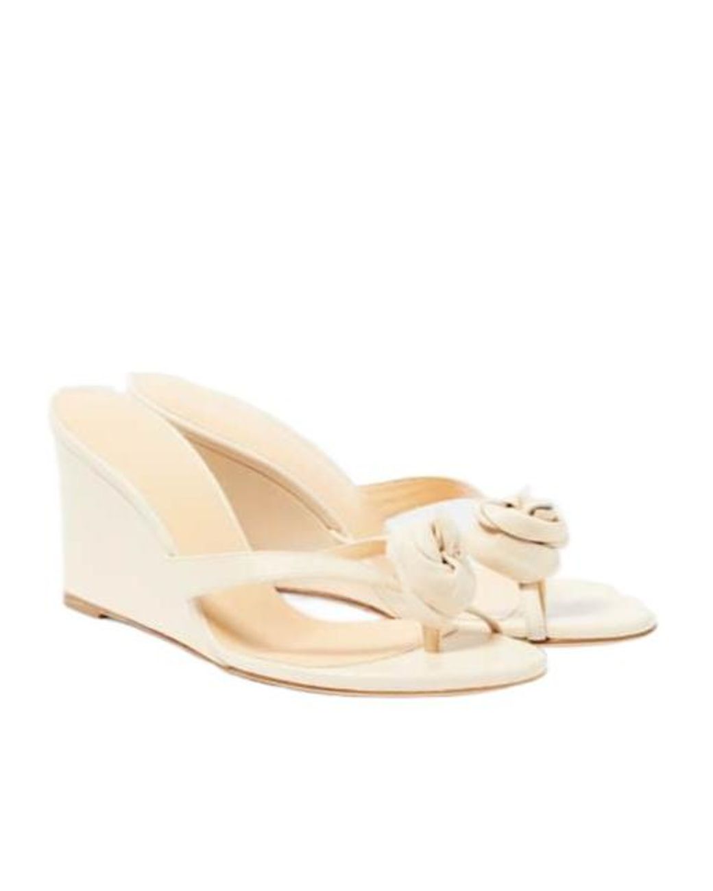 Magda Butrym Natural Floral-Appliqué Leather Wedge Sandals