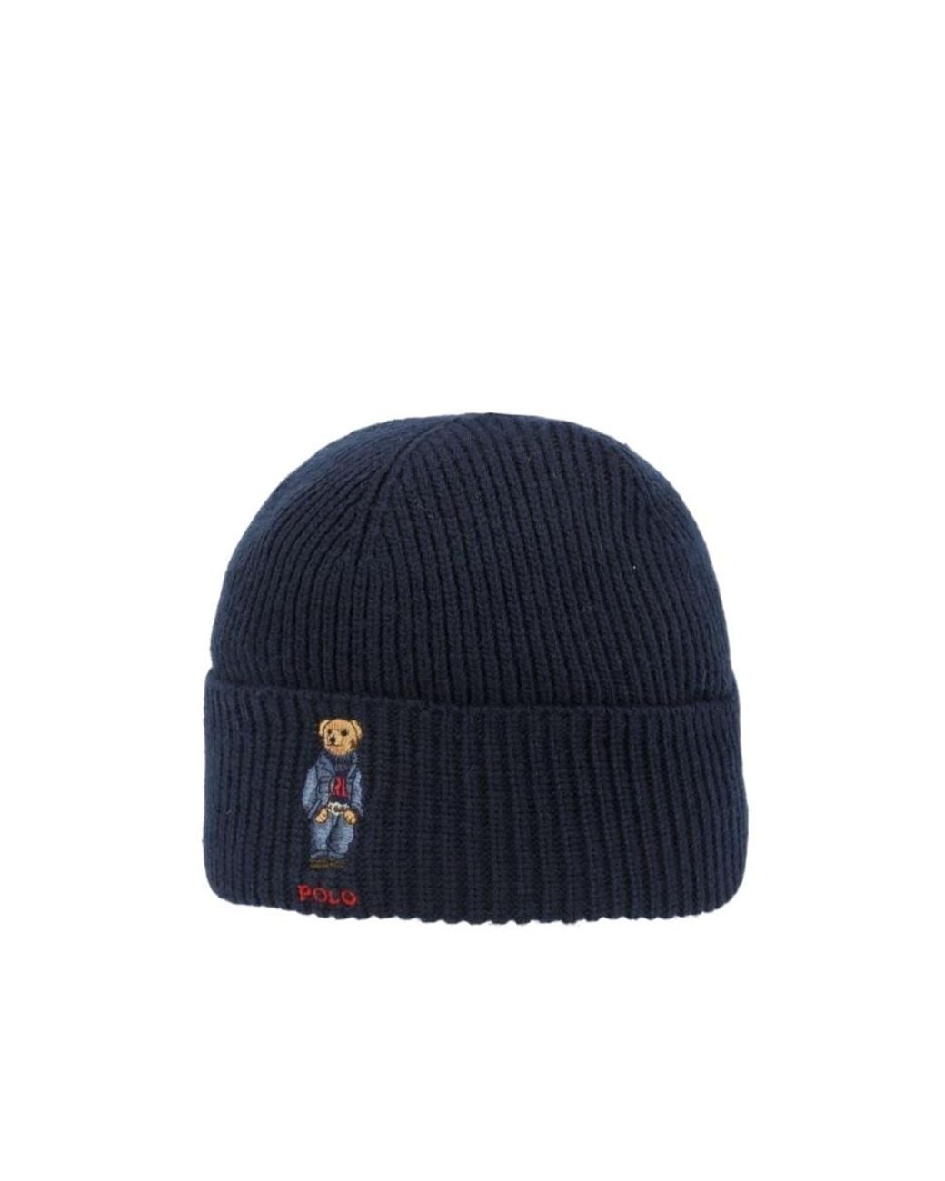 Polo Ralph Lauren Blue Cowboy Bear Knitted Hat for men