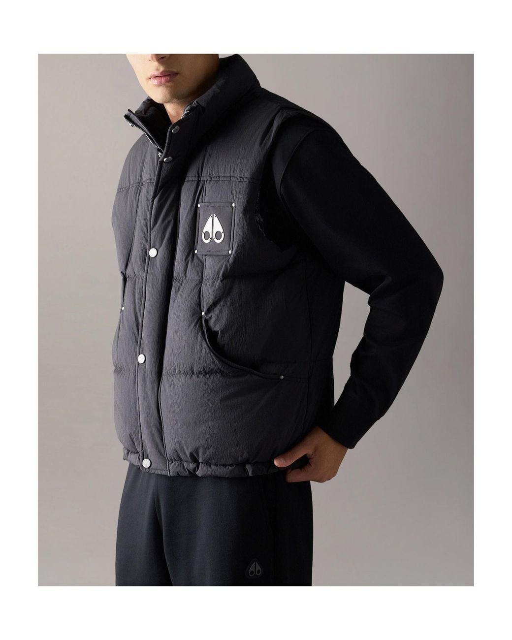 Moose Knuckles Blue Logo Patch Down Gilet for men