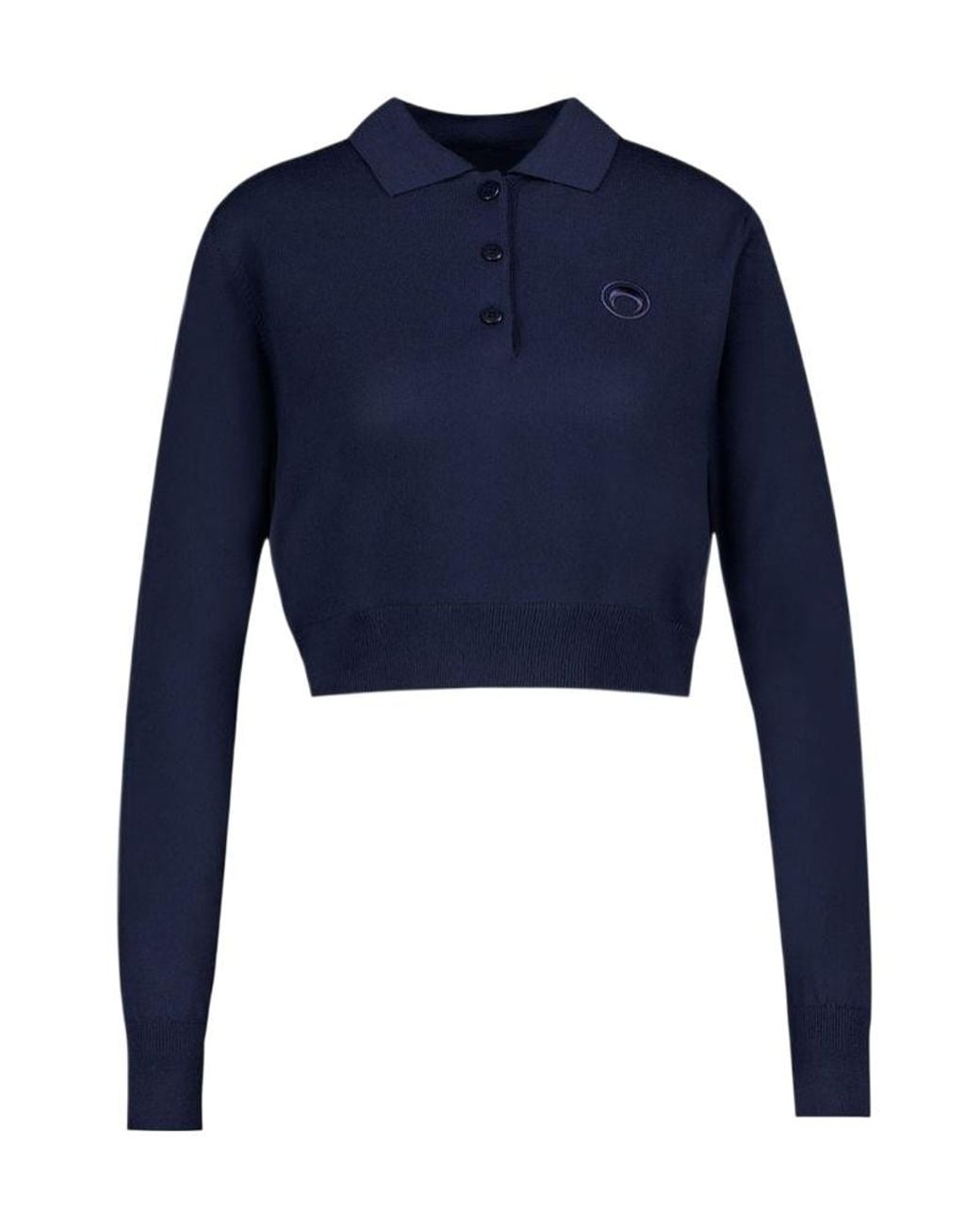 MARINE SERRE Blue Cropped Knit Polo Shirt