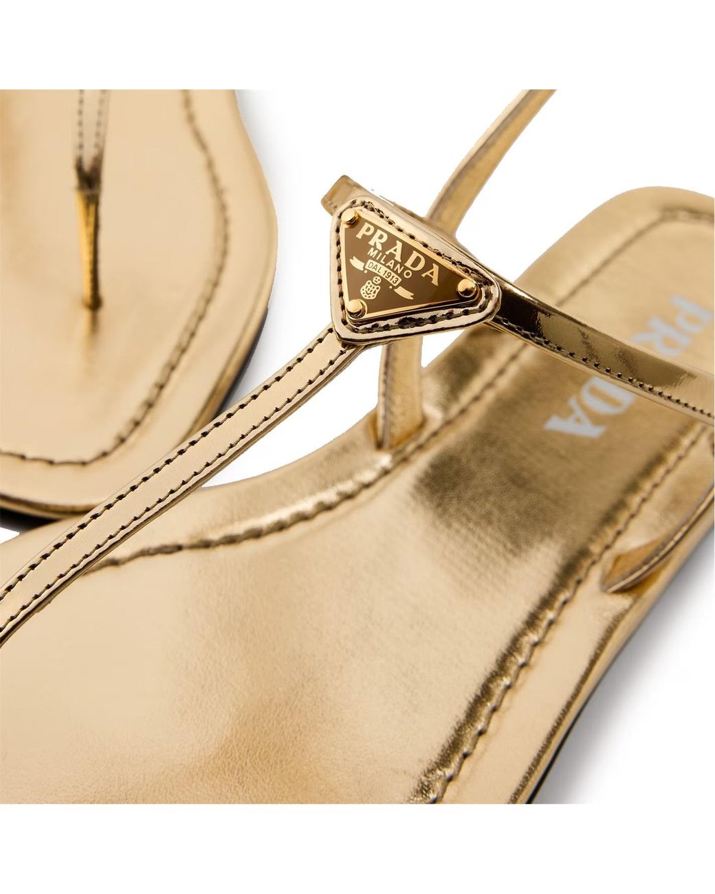 Prada Metallic Flip-Flop Flat Sandals