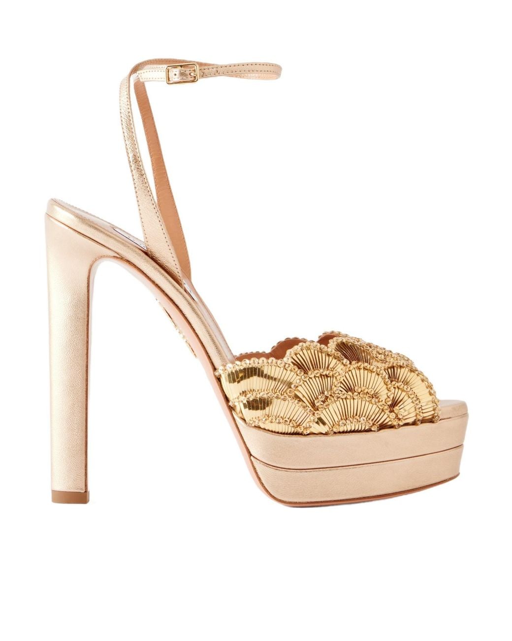 Aquazzura Ce Soir 130 Sequin-Embellished Metallic Leather Platform Sandals
