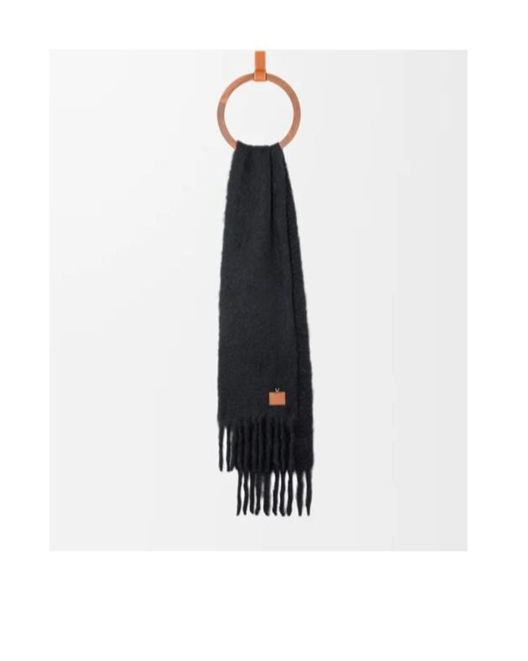 Loewe Black Logo Patch Fringed Scarf