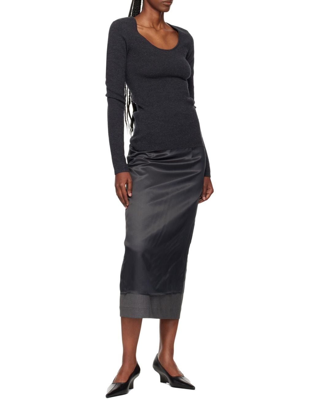 Rohe Gray Colourblock Midi Skirt