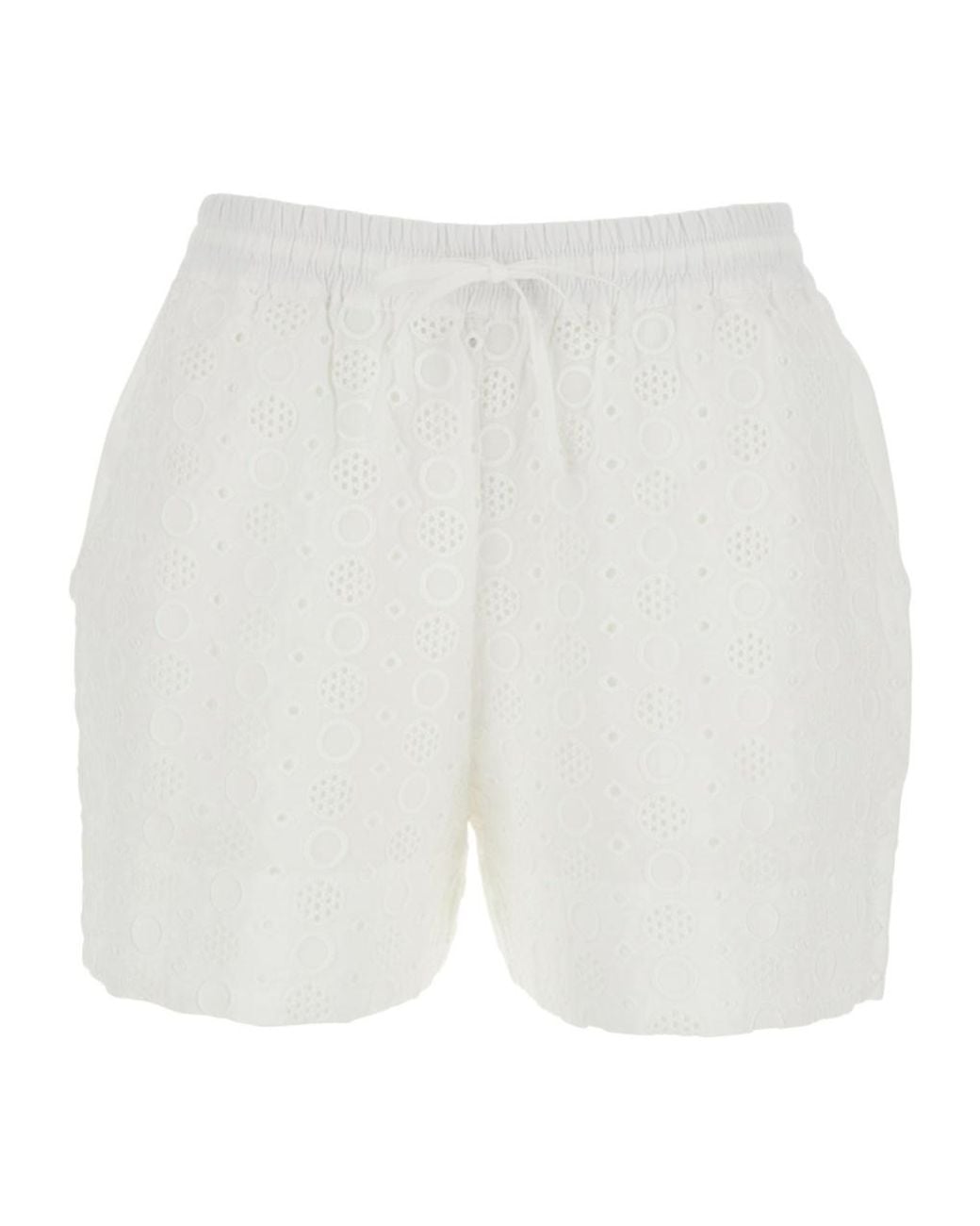 Pinko White Drawstring Embroidered Shorts