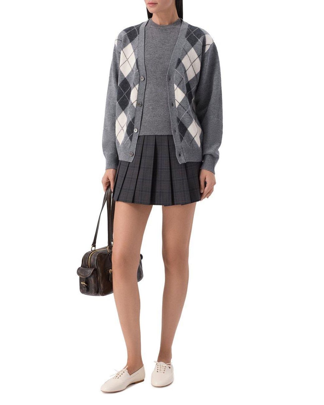 DUNST Black Pleated Checked Mini Skirt