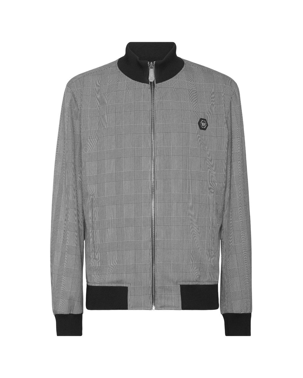 Philipp Plein Gray Checkered Bomber Jacket for men