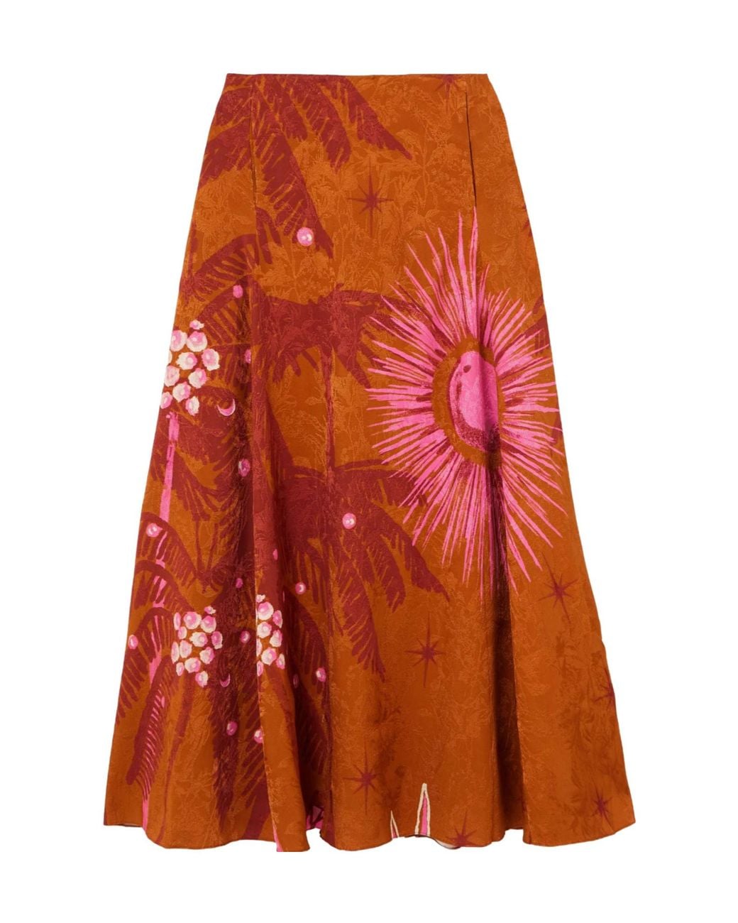 Johanna Ortiz Orange Printed Jacquard Midi Skirt