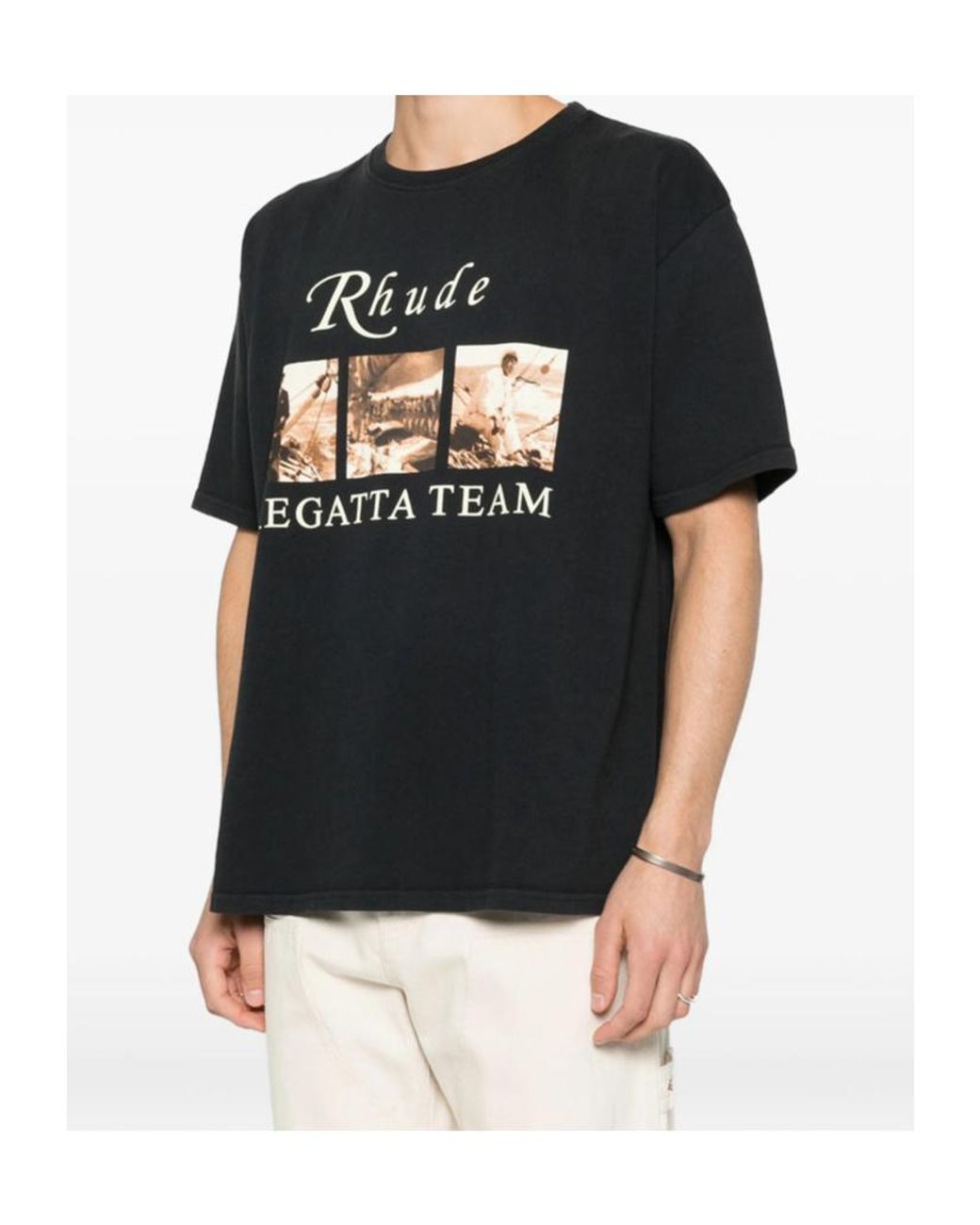 Rhude Black Graphic-Print Crewneck T-Shirt for men