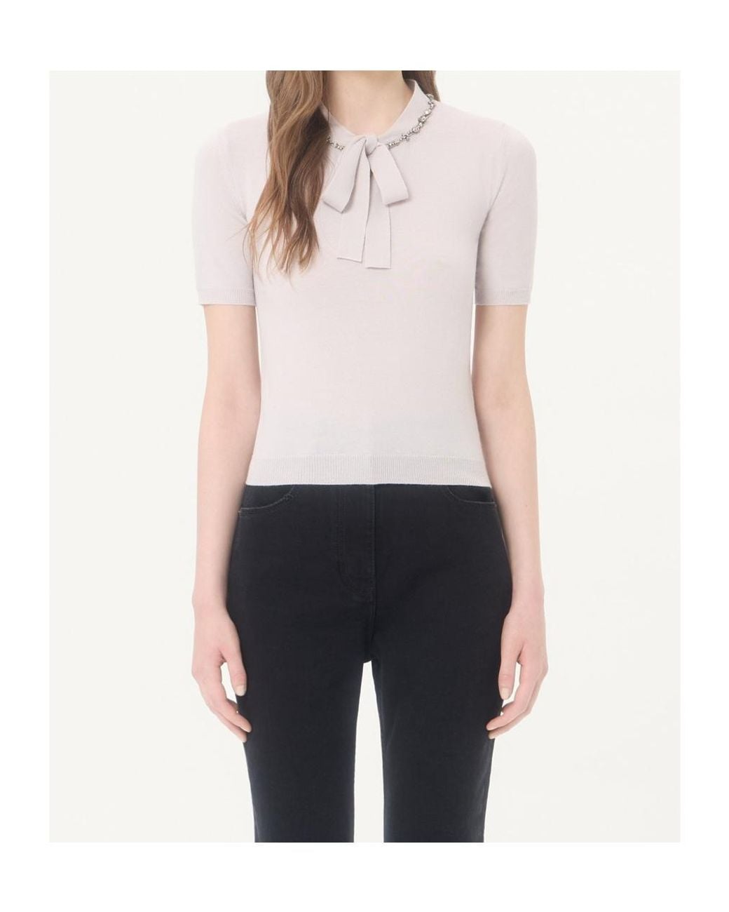 Valentino White Embellished Short-Sleeved Jumper
