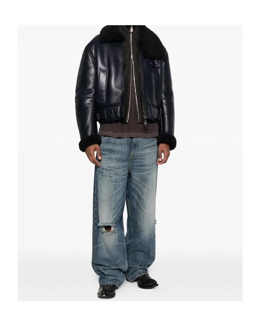 Acne Black Zip-Up Leather Jacket for men