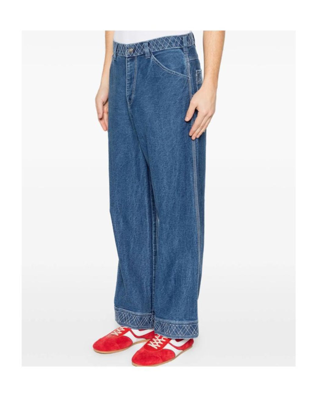 Bode Blue Embroidered-Trim Straight-Leg Jeans for men