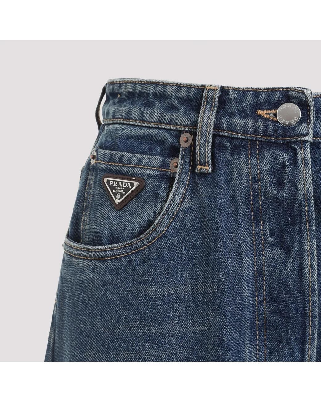 Prada Blue Logo Plaque Balloon Jeans