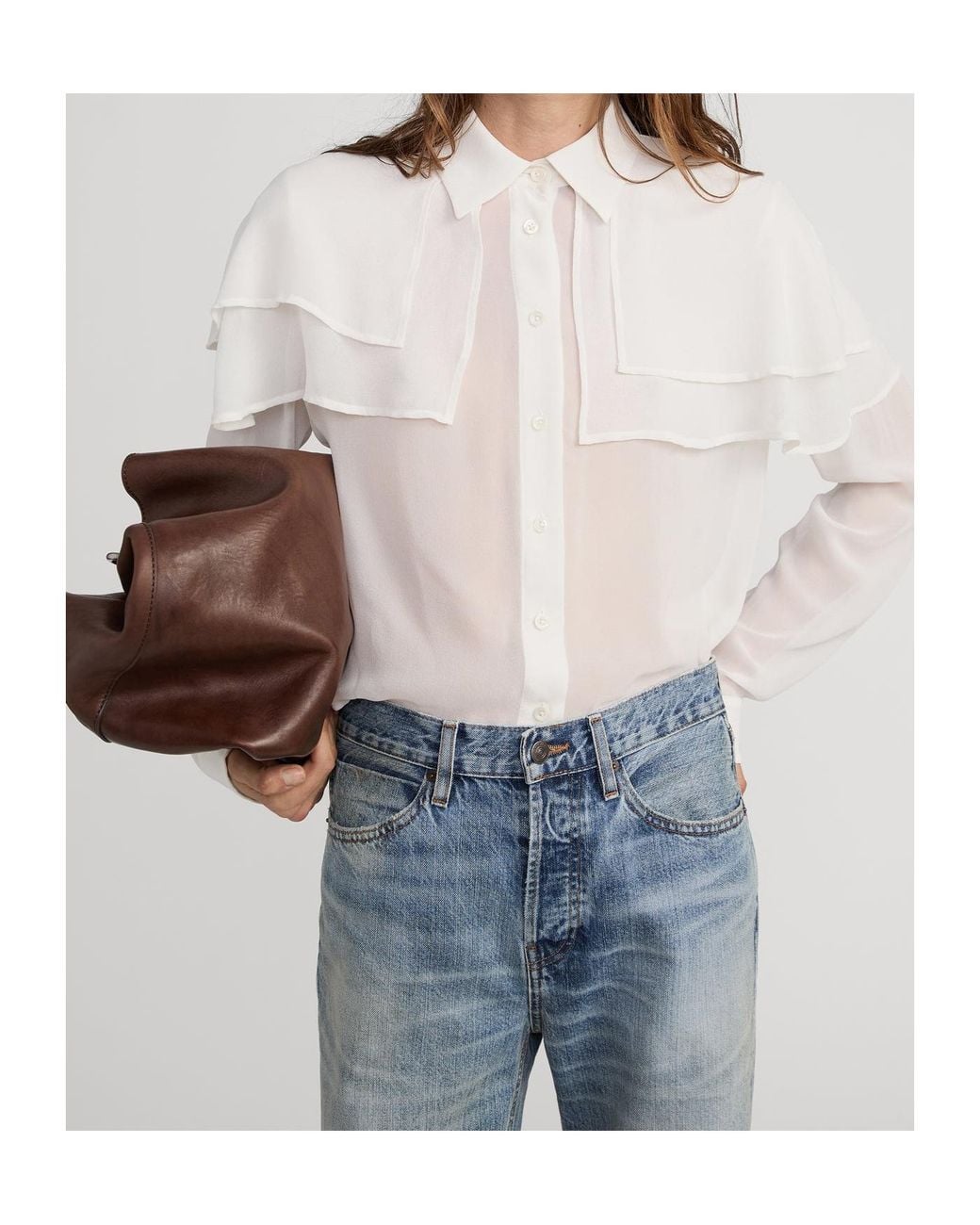 FRAME White The Satin Cape Blouse