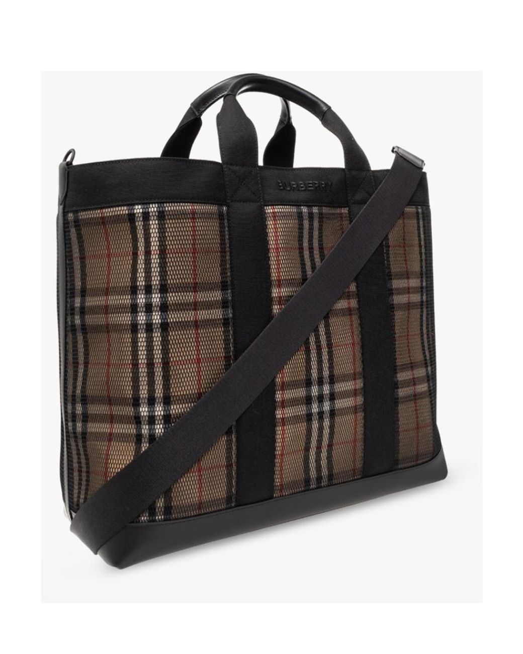 Burberry Black Checked Mesh Tote Bag for men