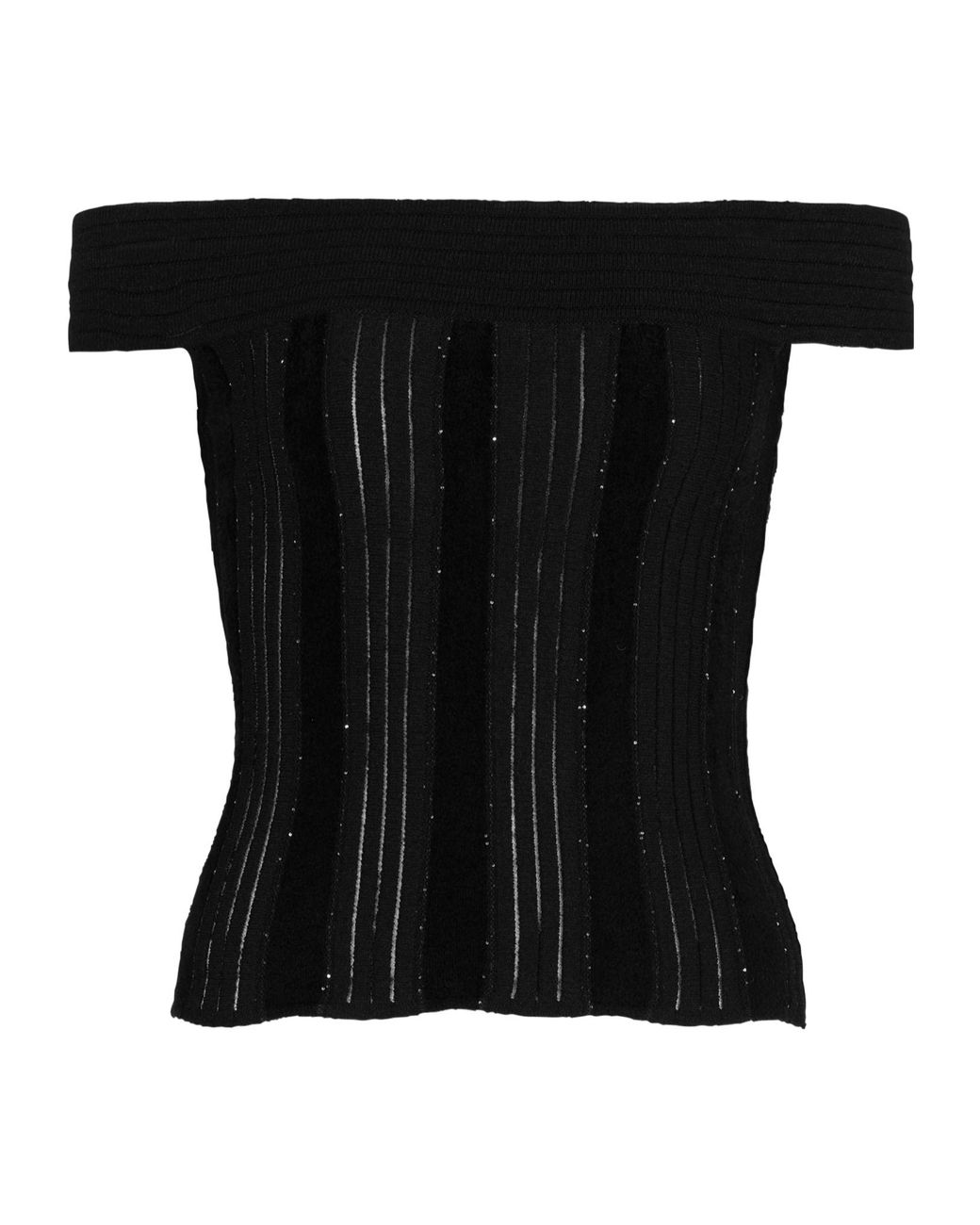 Balmain Black Off-The-Shoulder Glitter Knit Top