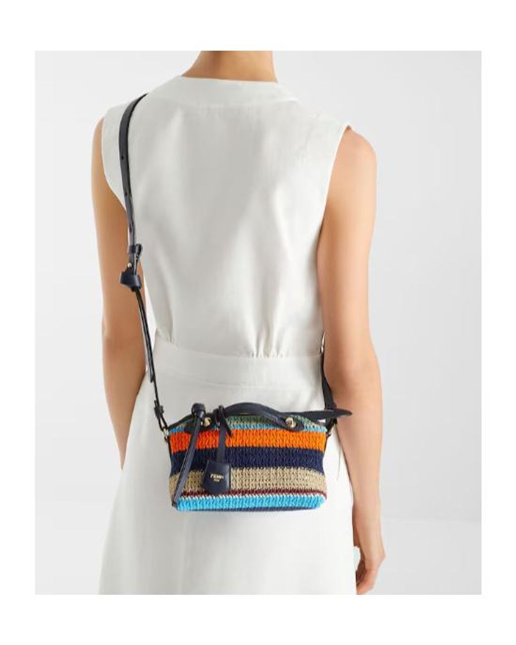 Fendi Blue By The Way Striped Crochet Tote Bag